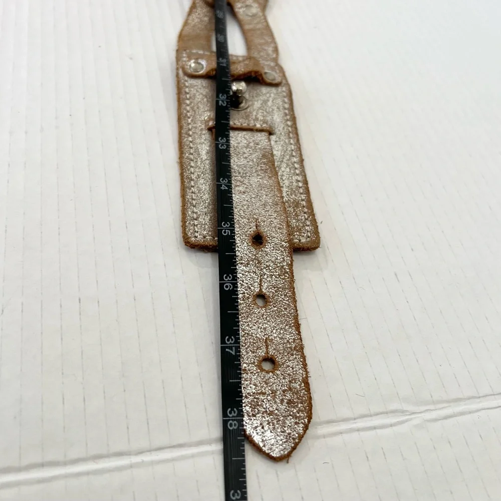 Metallic Distressed Leather Link O-Ring Braided Grommet Belt L Boho Y2K Festival
